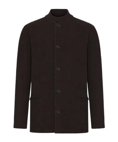 Roberto Collina Button-up Stand-collar Jacket In Brown