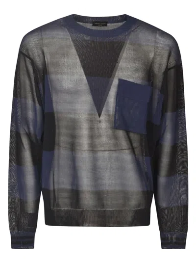 Roberto Collina Stripe Pattern Ribbed Sweatshirt In Black/navy