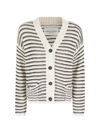 Roberto Collina Striped Chunky-knit Cardigan In Neutral