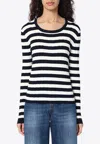 Roberto Collina Navy Blue/ecru Striped Sweater In Cotton In Black