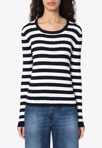 Roberto Collina Striped Crewneck Sweater In Black
