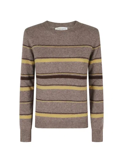 Roberto Collina Striped Crew-neck Sweater In Brown