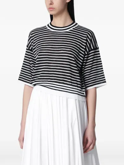 Roberto Collina Knitwear Round Neck Sheer Striped Top In Black