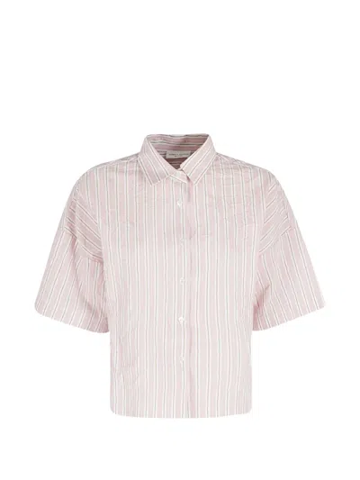 Roberto Collina Striped Crinkled Shirt In Pink