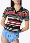 Roberto Collina Striped Polo Shirt In Cotton Blend In Multi