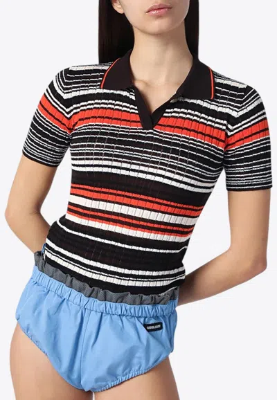 ROBERTO COLLINA STRIPED CROPPED POLO T-SHIRT
