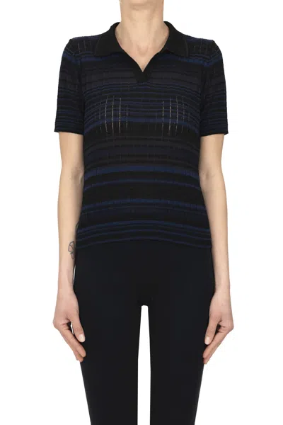Roberto Collina Striped Knit Polo Shirt In Black