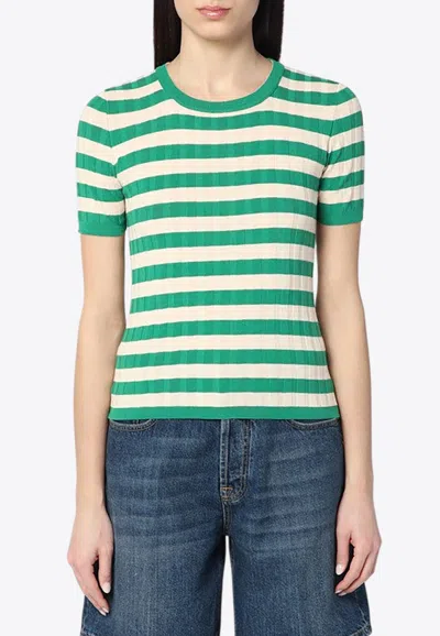 Roberto Collina Striped Knit Top In Green