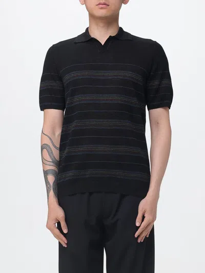 Roberto Collina Striped Linen Knit Polo Shirt In Black