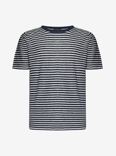 Roberto Collina Striped Linen T-shirt In Blue