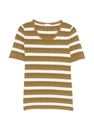 Roberto Collina Striped Ribbed T-shirt In Brown
