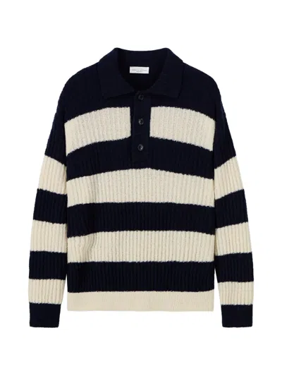 Roberto Collina Striped Ribbed-knit Polo Shirt In Multi