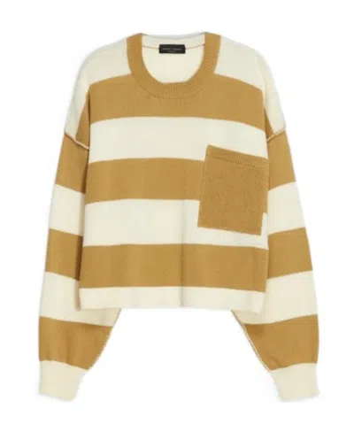 Roberto Collina Striped Round Neck Sweater In Nude