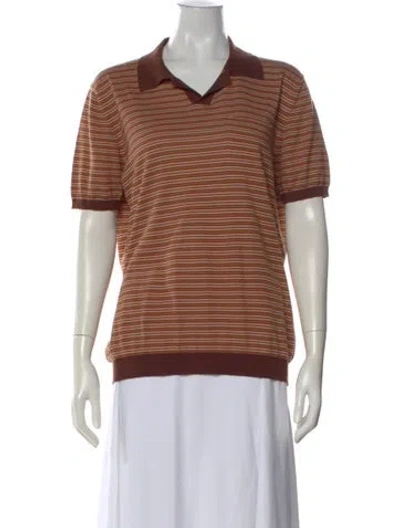 Pre-owned Roberto Collina Striped Short Sleeve Polo In Brown