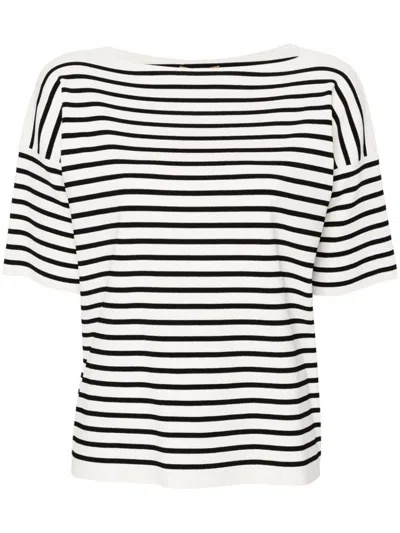 Roberto Collina Striped Short Sleeve Round Neck Pullover Clothing In Black