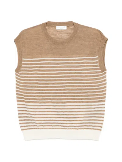 Roberto Collina Striped Sleeveless Sweater In Brown