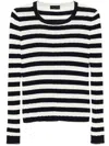 Roberto Collina Navy Blue/ecru Striped Sweater In Cotton In White