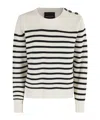Roberto Collina Boxy Fit Cream Merino Wool Sweater With Striped Pattern In White