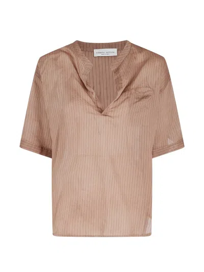 Roberto Collina Striped V-neck Blouse In Neutral