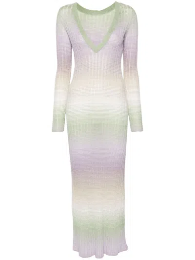 Roberto Collina Stripped Knitted Dress In Purple
