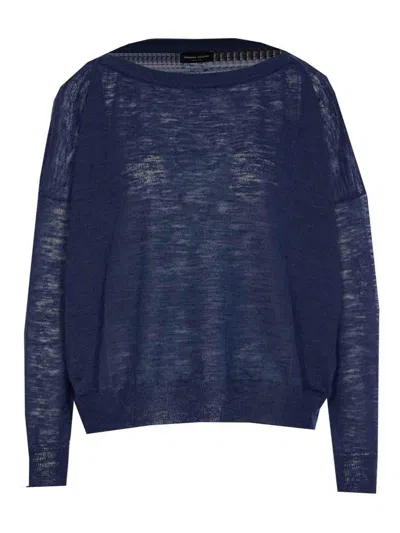 Roberto Collina Crewneck Knitwear Sheer Fabric In Blue