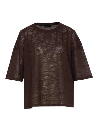 Roberto Collina Crew Neck Sheer Fabric Relaxed Fit Top In Brown