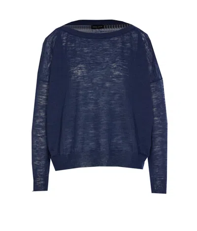 Roberto Collina Crewneck Knitwear Sheer Fabric In Blue