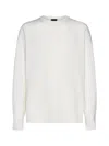 Roberto Collina Crew Neck Cotton Blend Brushed Sweater In Ivory