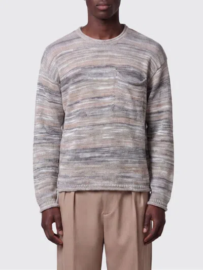 Roberto Collina Striped Chest Pocket Knitted Sweater In Gray