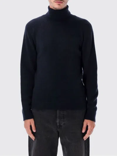 Roberto Collina Ribbed High-neck Sweater With Relaxed Fit In Blue