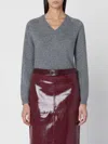 Roberto Collina Wool V-neck Sweater Long Sleeves In Gray