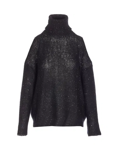 Roberto Collina Turtleneck Sweater Cut-out Shoulder In Black