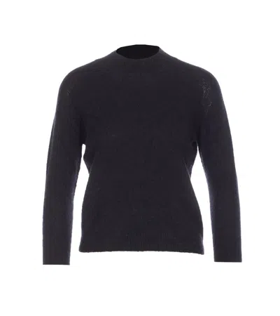 Roberto Collina Ribbed Hem Long Sleeve Crewneck Sweater In Black