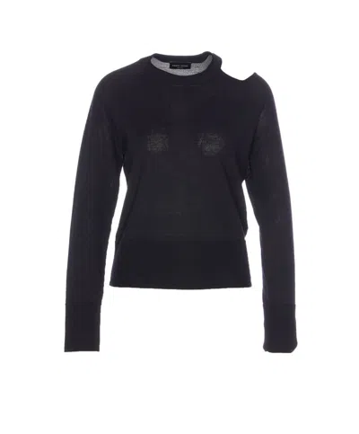 Roberto Collina Shoulder Cut Out Long Sleeve Crew Sweater In Gray