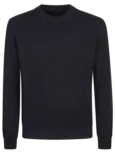 Roberto Collina Knit Ls Roundneck In Dark Blue