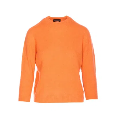 Roberto Collina Soft Knit Sweater With Ribbed Cuffs And Hem In Orange