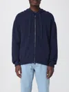 Roberto Collina Hooded Terry Sweater With Ribbed Cuffs And Hem In Blue
