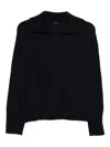 Roberto Collina V-neck Wool Polo Sweater With Ribbed Cuffs In Black