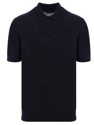 Roberto Collina Tailored Black Short-sleeved Polo In Blue