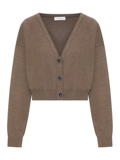 Roberto Collina Taupe Knit Cropped Cardigan In Brown