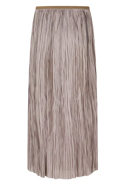 Roberto Collina Taupe Pleated Midi Skirt With Laser-cut Hem And Textured Finish In Neutral