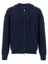Roberto Collina Hooded Terry Sweater With Ribbed Cuffs And Hem In Blue