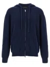 Roberto Collina Hooded Terry Sweater With Ribbed Cuffs And Hem In Blue