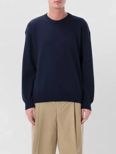 Roberto Collina Textured Knit Crew Neck Cotton Sweater In Blue