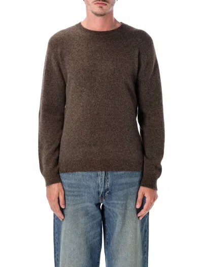 Roberto Collina Textured Knit Crewneck Sweater With Ribbed Detailing In Brown