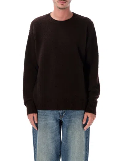 Roberto Collina Textured Knit Crewneck Sweater With Ribbed Details In Brown