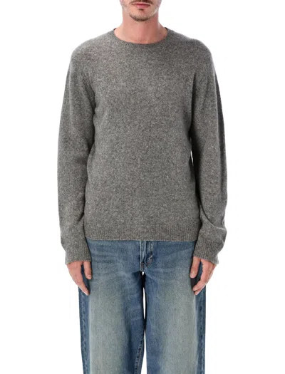 Roberto Collina Textured Knit Crewneck Sweater With Ribbed Details In Gray