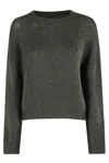 Roberto Collina Textured Knit Green Crew-neck Sweater In Gray