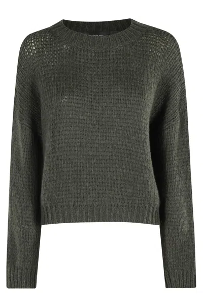 Roberto Collina Textured Knit Green Crew-neck Sweater In Gray