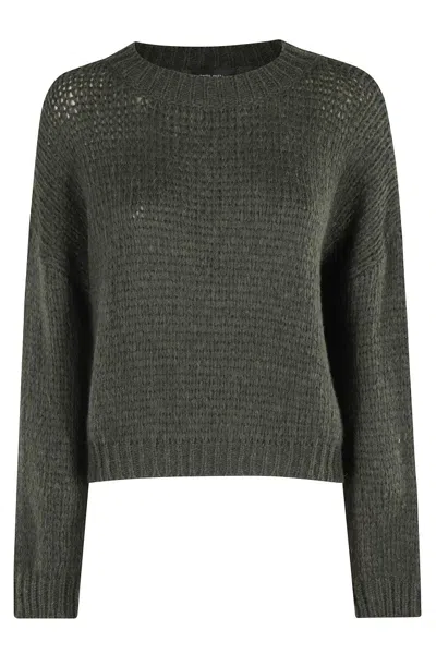 ROBERTO COLLINA TEXTURED KNIT GREEN CREW-NECK SWEATER
